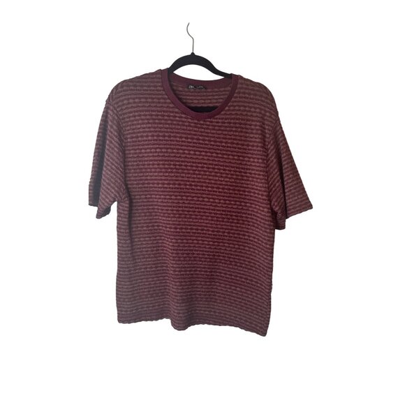 2/$30 Zara Large Burgundy Womens Striped Short Sleeve Polyester & Cotton - Picture 3 of 12